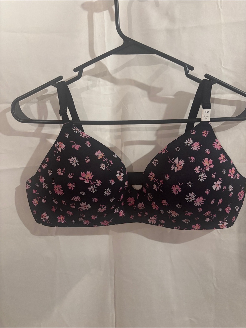 VS Pink Floral Black Bra - Pink Floral Print